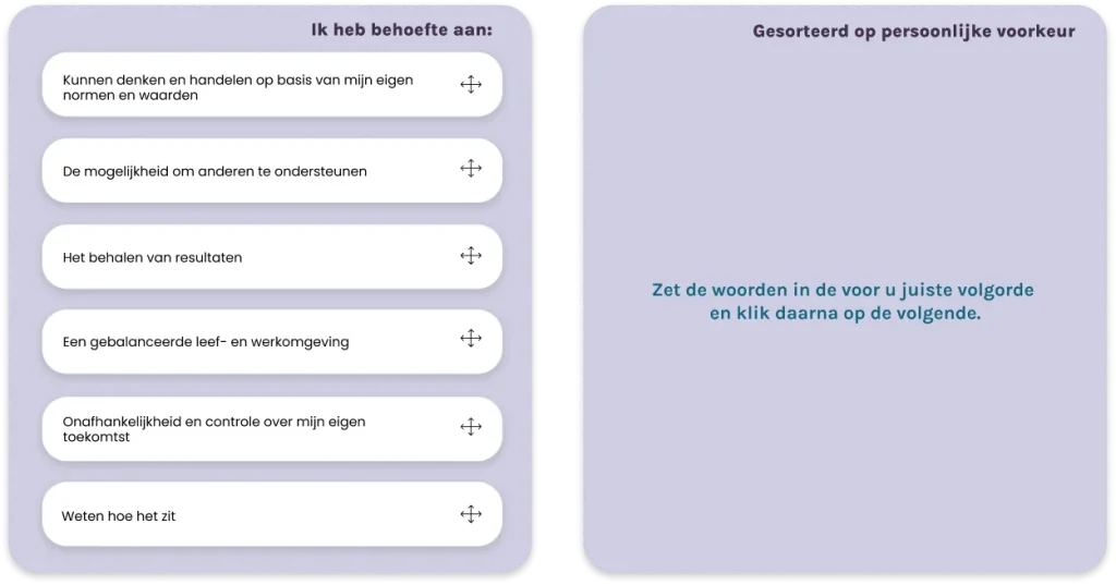 vipd talentenscan - stap 2 - rankschik je persoonlijke voorkeuren